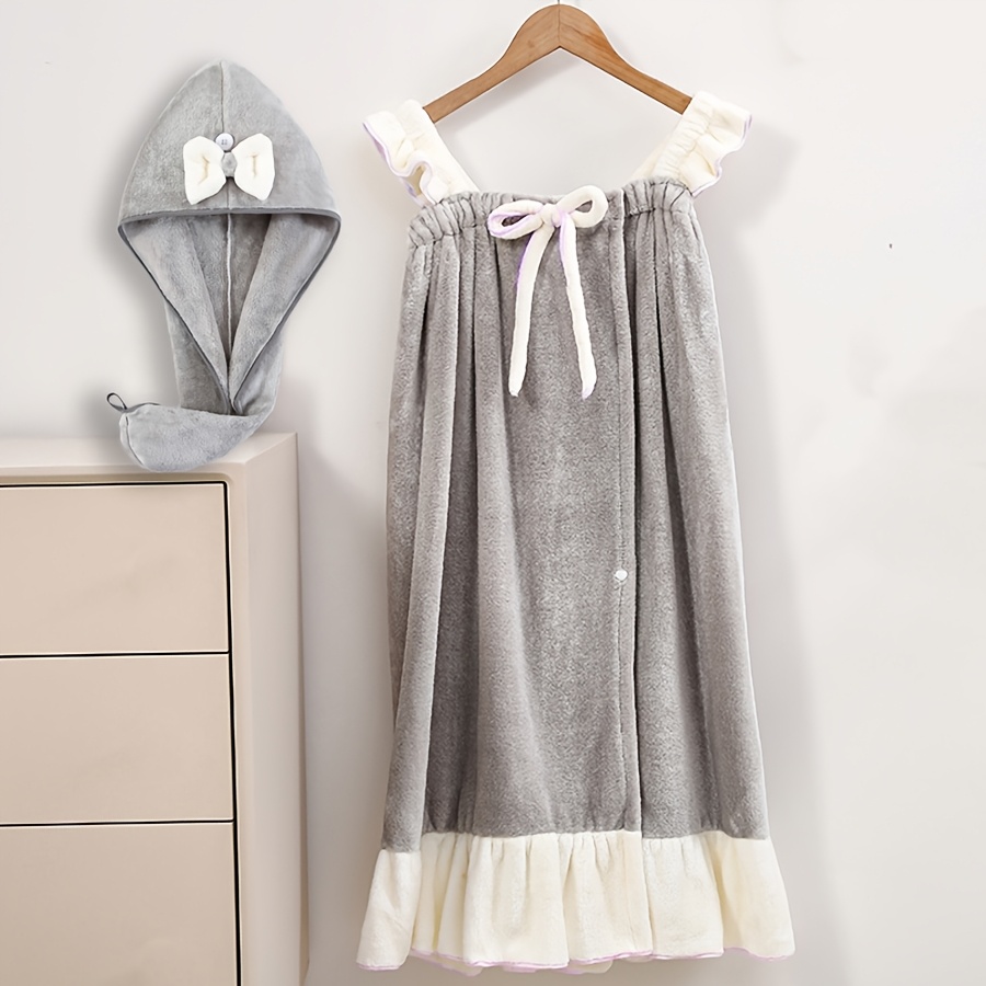 TEMU 2pcs, Bow-shaped Versatile Dress And Bathing Cap. Thick Fiber Nano-wool Soft And Absorbent Quick-drying Color- Versatile Bathing Dress. Same