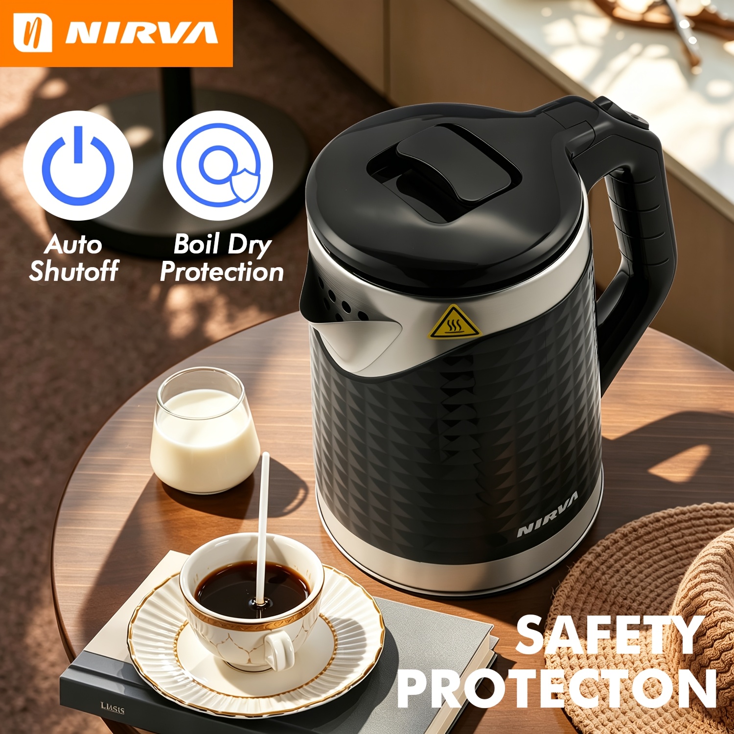 Image of Nirva 1.8l Fast Boil Electric Kettle 1500w, 304 Stainless Steel Inner Pot With Double-layer Exterior, Auto Shut-off & Boil-, Quick Heating For Family Breakfast Tea And Coffee.