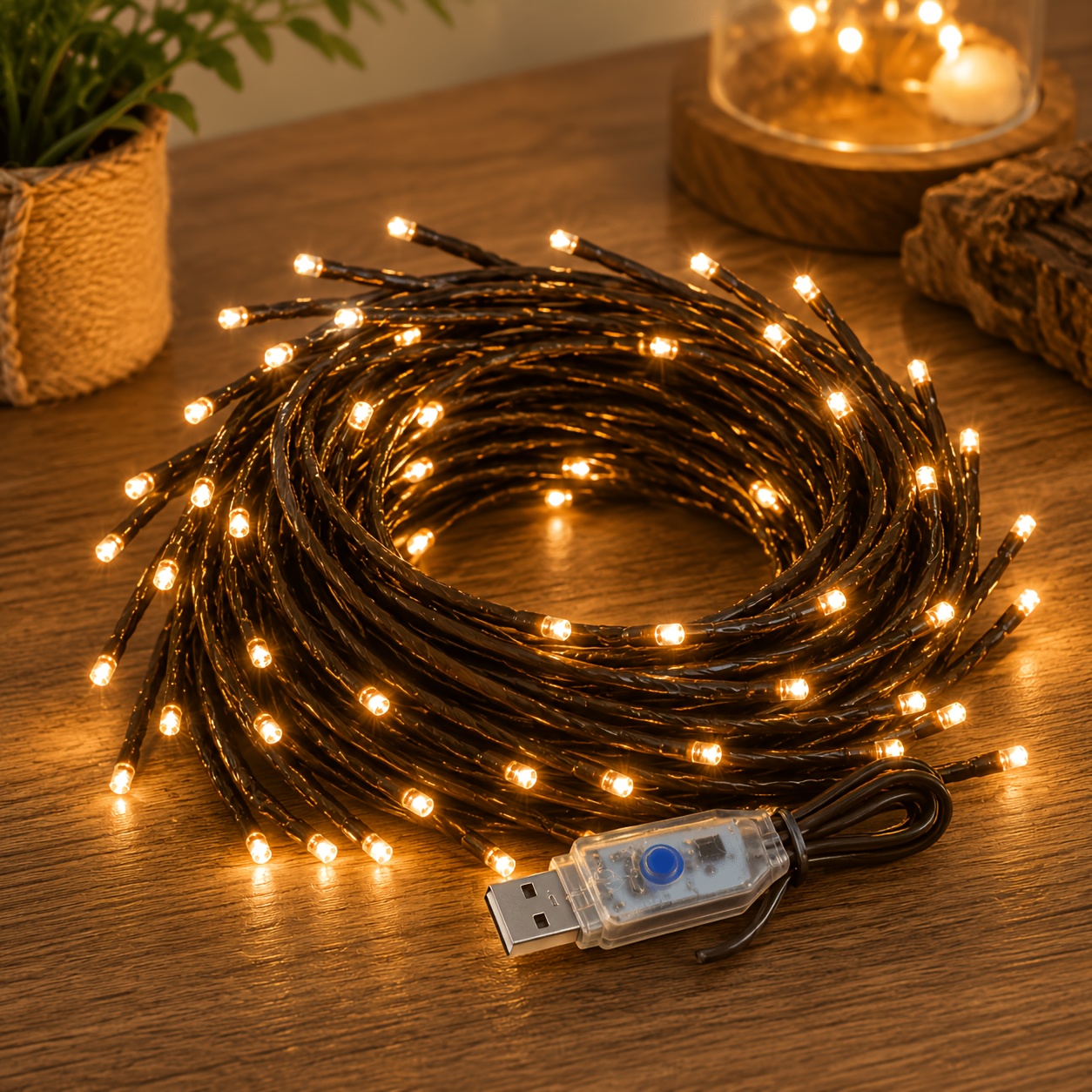 TEMU 1pc 180Cm/70.87Inch 96LED Guirnalda de Luces Decorativas de Halloween, Luces Navideñas de Sauce Alimentadas por USB, Guirnalda de Vid de Acción
