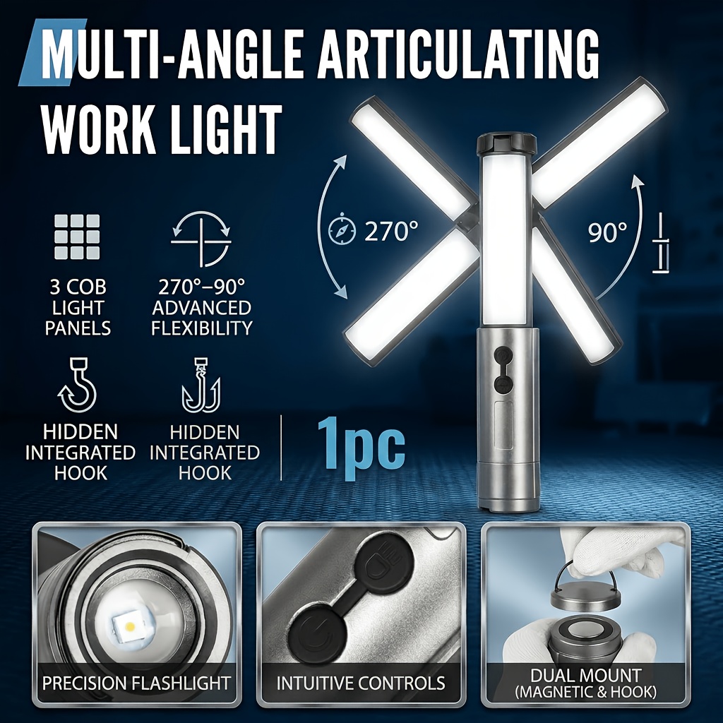 Temu – TEMU Retractable Camping Light, 4-section Adjustable Rod, 5 Led , Multi-functional Telescopic Light, Type-c Charging, Outdoor Camping Gear &