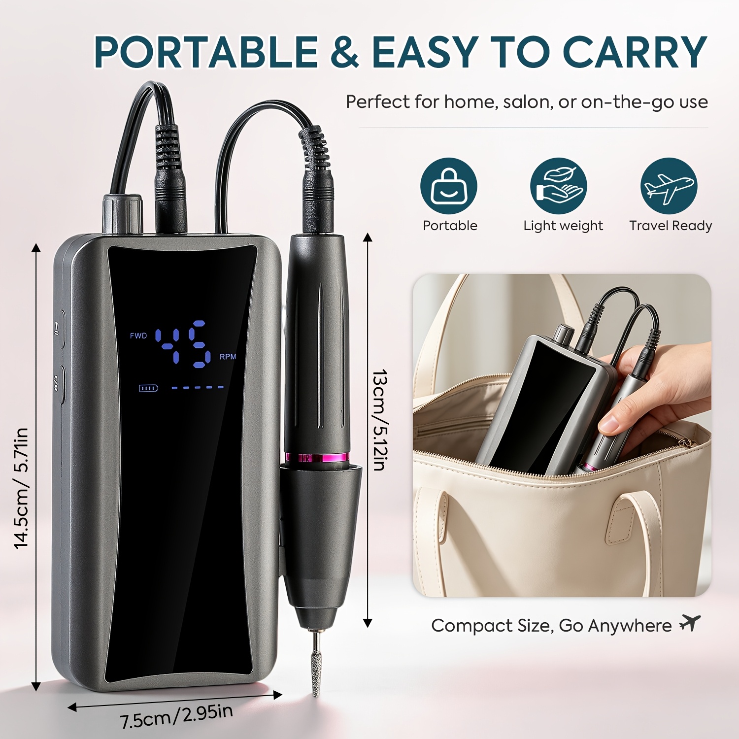 45000RPM Electric Nail Drill with LCD Display