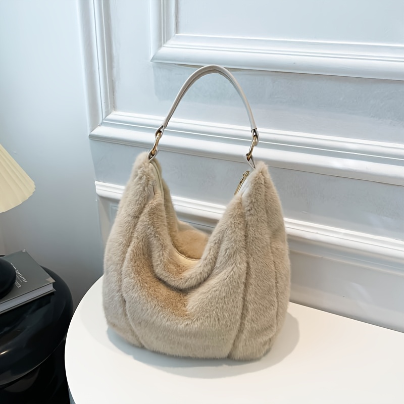 E-shop Neue Großraum-Plüschtasche, Kunst-Nerzfell Einfarbige Leichte Luxus-Tragetasche, INS-Stil Nischen-Design Schultertasche, Waldstil Frisches Süßes
