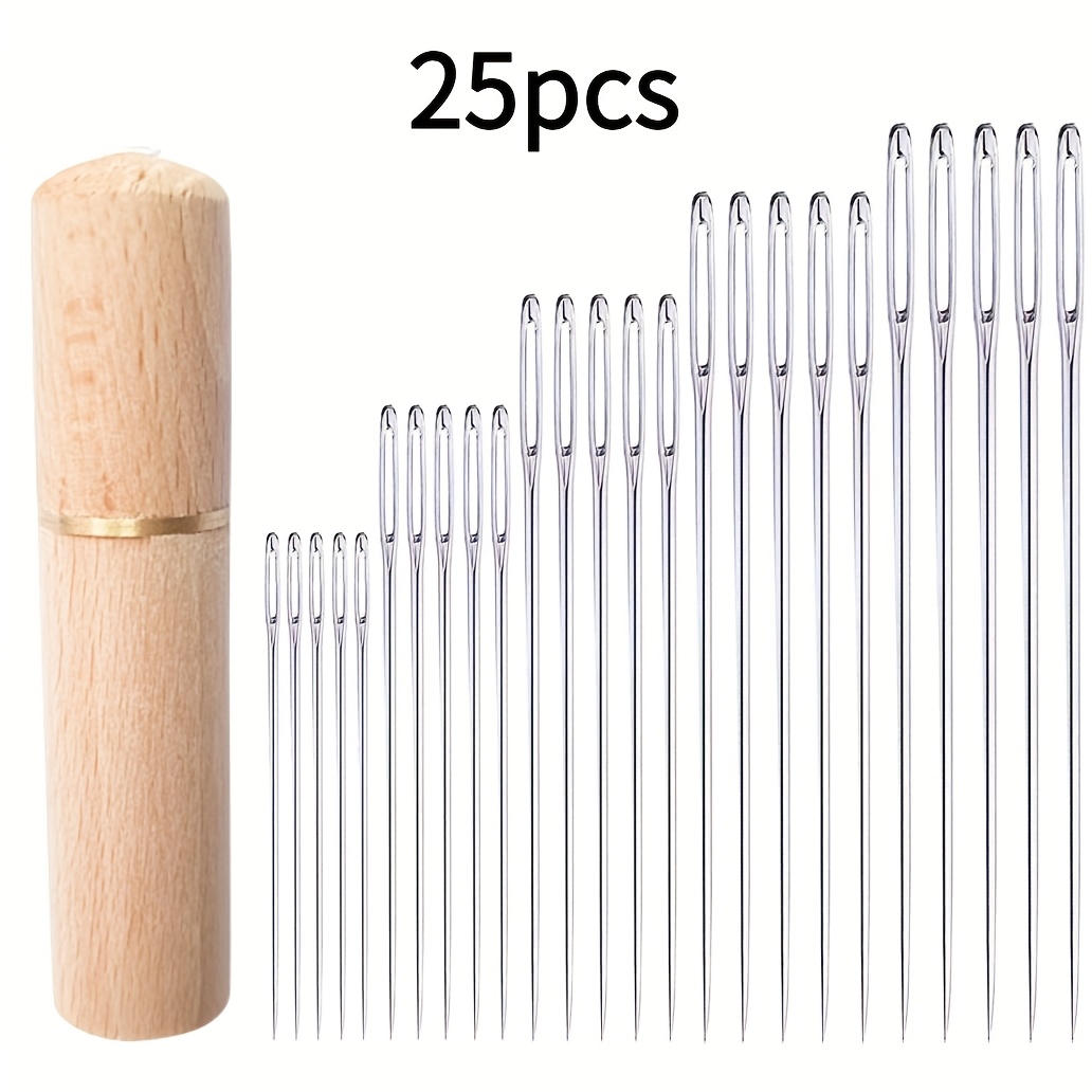 E-shop 25 Stk. Nähnadeln mit großem Öhr – Ideal für Senioren, Handgestricktes Garn & Lederhandarbeiten mit Holz-Aufbewahrungsröhrchen,