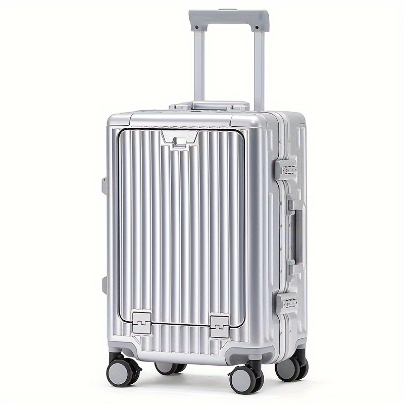 

20-inch Aluminum Frame Business Travel Suitcase With Lock And Spinner Wheels, Multi-functional Luggage With Cup Holder