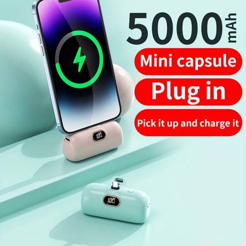5000mah draagbare mobiele powerbank, noodstroom zakformaat oplaadbank, usb mobiele telefoon backup batterij pack met led digitale power display, type-c, geschikt voor iphone, cadeau