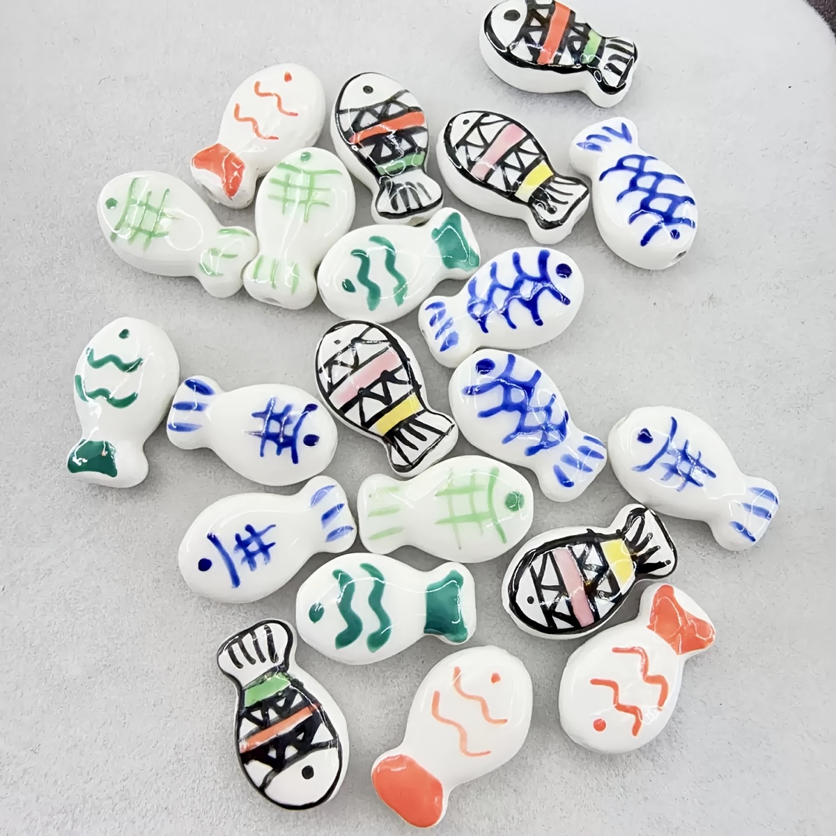 5pcs Hand-painted Japanese Fish Ceramic Beads for Jewelry Making