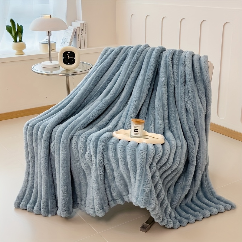 ultra soft   rabbit fur throw blanket cozy thick striped plush for     couch bed and hotel   christmas present details 10