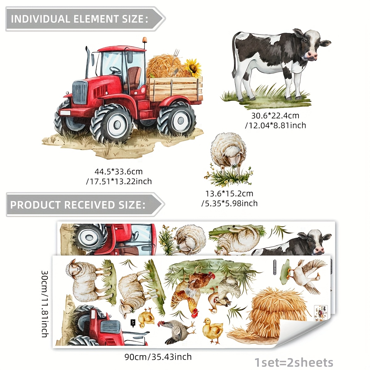 Image of A Set Of 2 Hand-drawn Wall Stickers Featuring Large Trucks With Cows And Sheep, Suitable For Decorating Bedrooms, Living Rooms, Kitchens, And Dining Areas, Self-adhesive Ms4462-zc