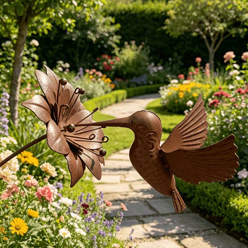TEMU 【3d】 New Rust-colored Hummingbird Garden Ornament. Stunning Rust End. Suitable For . Bring To . Simply And Enjoy