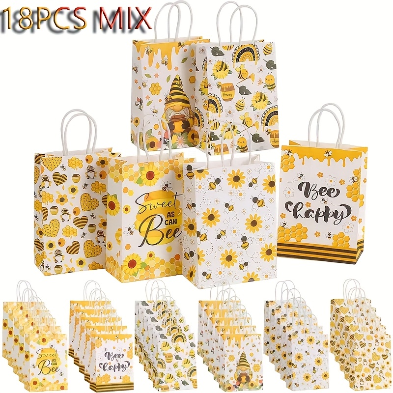 E-shop 18 Stück Kreative Bienen- & Gänseblümchen Gesundbeutel - Tragetasche aus Naturpapier mit Wabenmuster, "Bee Sweet" „Du bist der Beste!“ Sprücher,