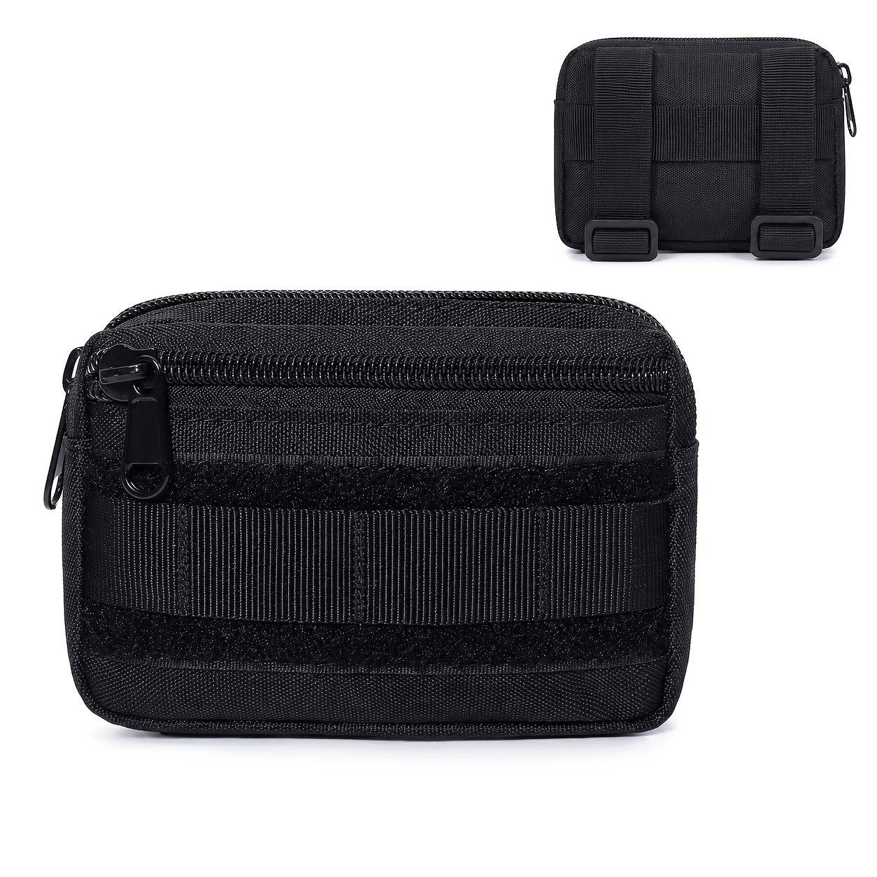 TEMU Small Molle Organizer Pouch, Compact Belt Attachment Utility Bag With Dual Zipper For Backpack, Hiking, Camping, Travel And Outdoor Use
