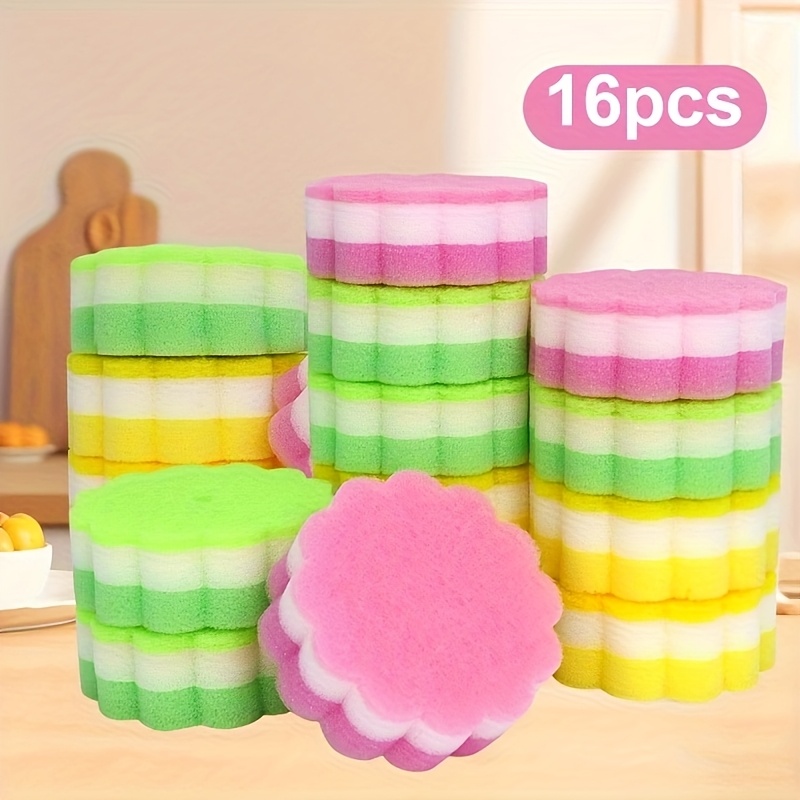 Image of Colorful Sunflower Kitchen Cleaning Dishwashing Sponge Block, Durable And Absorbent Cleaning Tool, Colors Sent