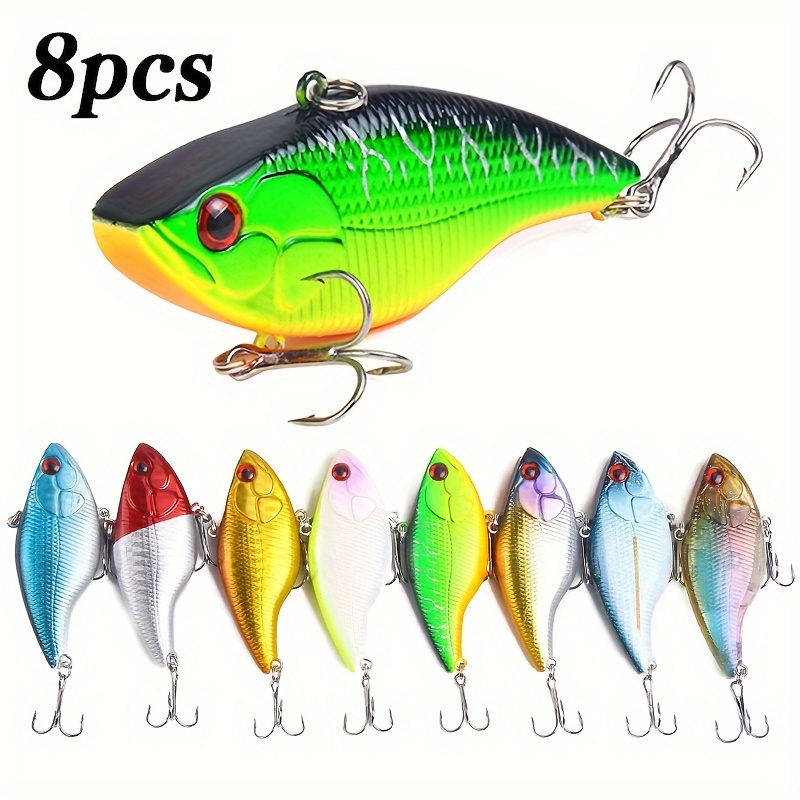 Image of 8pcs Vibrant Vib Hard Fishing Lures Set - Realistic Swimming Action For Bass & Pike, Abs Plastic Baits With Lifelike