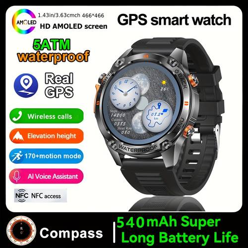 gps smartwatch with wireless calling and compass 5atm high quality metal body amoled high definition display screen 170 sport step counter wireless 5 3 rated gps l1 l5 positioning fashionable smartwatch android smartphone smartwatch