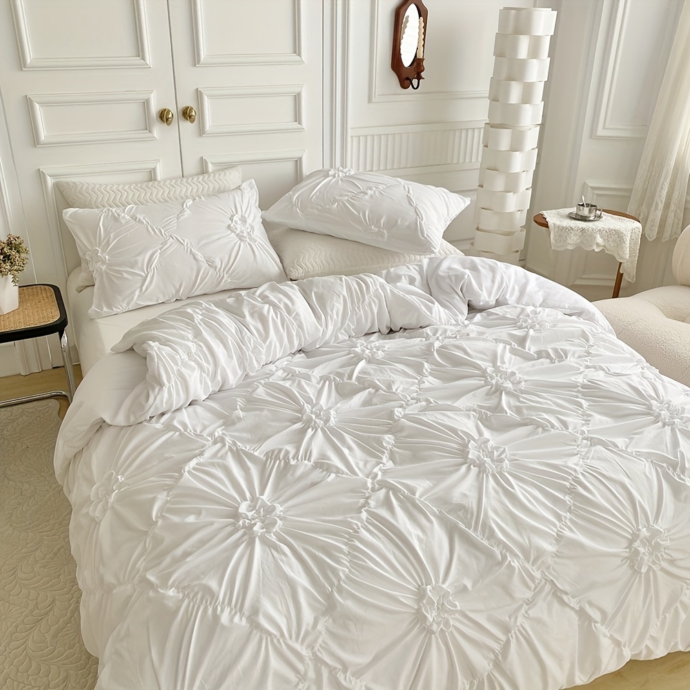 Floral Duvet Cover 2/3pcs Set (1 Duvet Cover And 1/2 Pillowcases), Pleated Floral Design, Easy Fashion, All-Season Bedroom Bedding, with Zipper And Corner Straps, Suitable for Women And Men