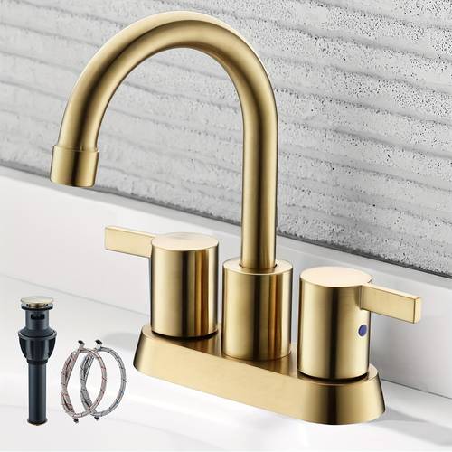 4 inch 2 handle centerset lead free modern bathroom faucet 360 swivel spout 2 3 hole rv bathroom vanity sink faucet with up drain and lines brushed golden matte black brushed nickel polished chrome