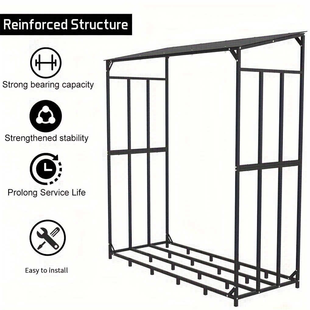 TEMU Heavy Duty Metal Firewood Rack Stand With Top Cover Fireplace Woods Storage Stacking Holder For Outdoor Deck, Porch, Backyard