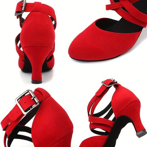 womens dance shoes latin salsa ballroom indoor fabric with cross straps low heel fit multiple colors