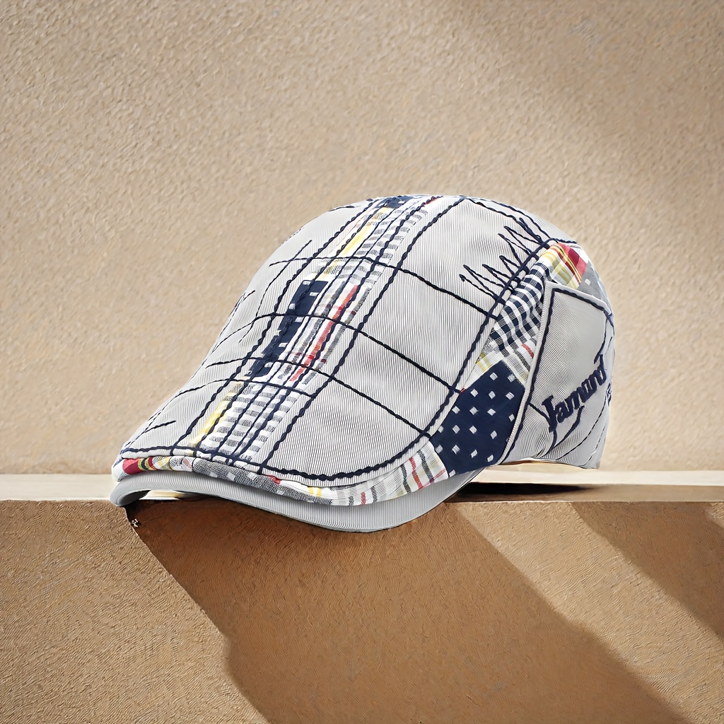 

Men's Casual Summer Sunshade Beret With Embroidery, All-match Style, Light And Thin Irregular Embroidery