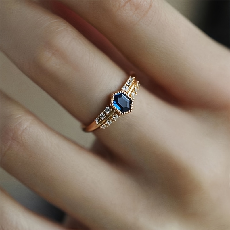 TEMU Bague pour femme, nouvelle, de style vintage, avec synthétique bleue, de fabrication robuste, bague ouverte réglable haut de gamme