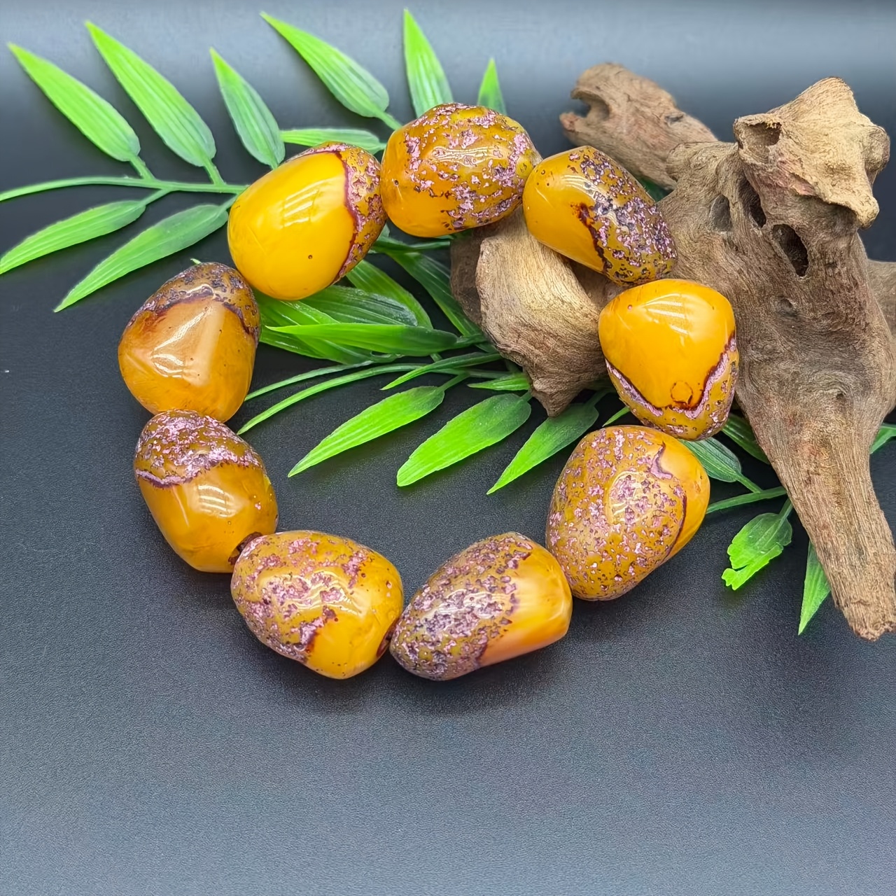 Unisex Natural Amber Wax Beaded Bracelet, Couple's Style