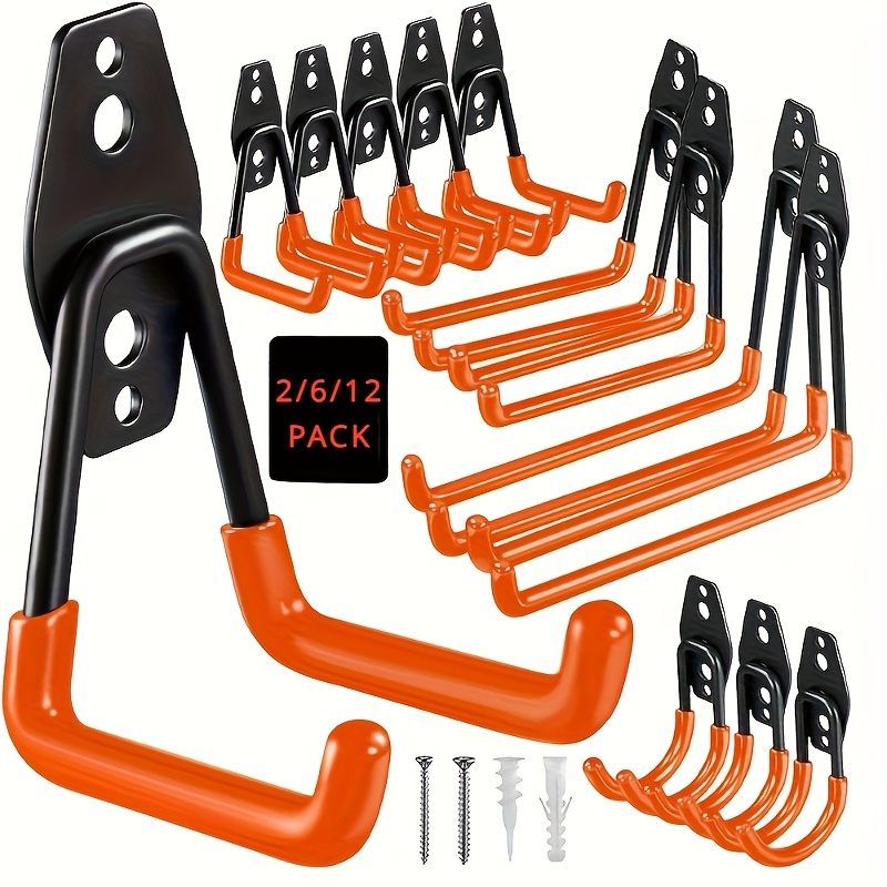 

2/6/12pack Heavy Duty Garage Hooks, Utility Steel Garage Storage Hooks, Wall Mount Garage Hanger&organizer For Organizing Power Tools, Ladders, Bulk Items, Bikes, Ropes And More Equipment