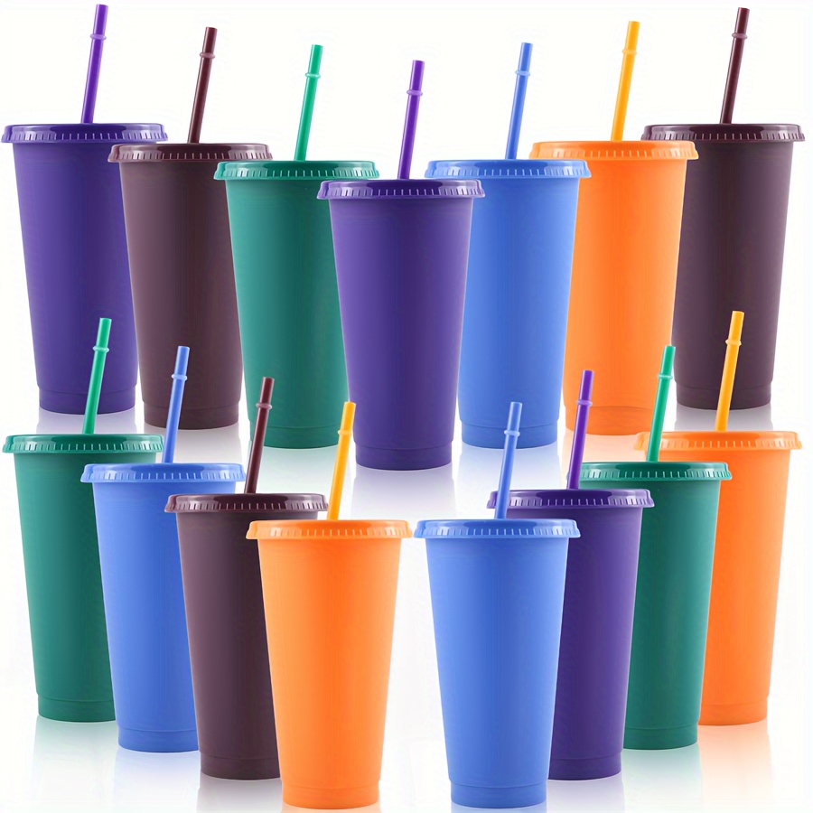 

5pcs 710ml/24oz Reusable Drinking Water Cup Set, Portable Leakproof Water Bottle With Straws & Lids - Ideal For Iced Coffee, Smoothies, & Cold Beverages