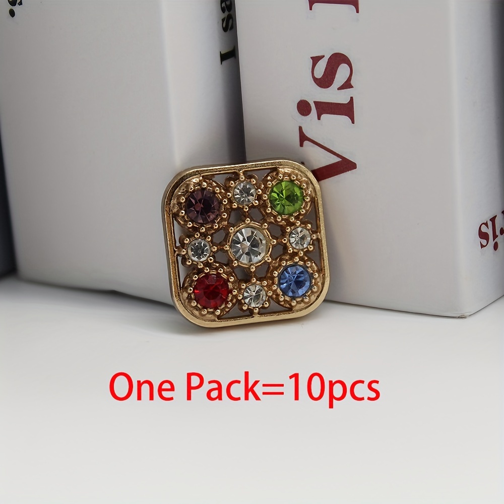 Image of 10pcs Elegant Square Rhinestone Buttons, 18mm Glass Crystal Embellishments For Diy Crafts, Scrapbooking, Wedding Decor, Dresses & Accessories
