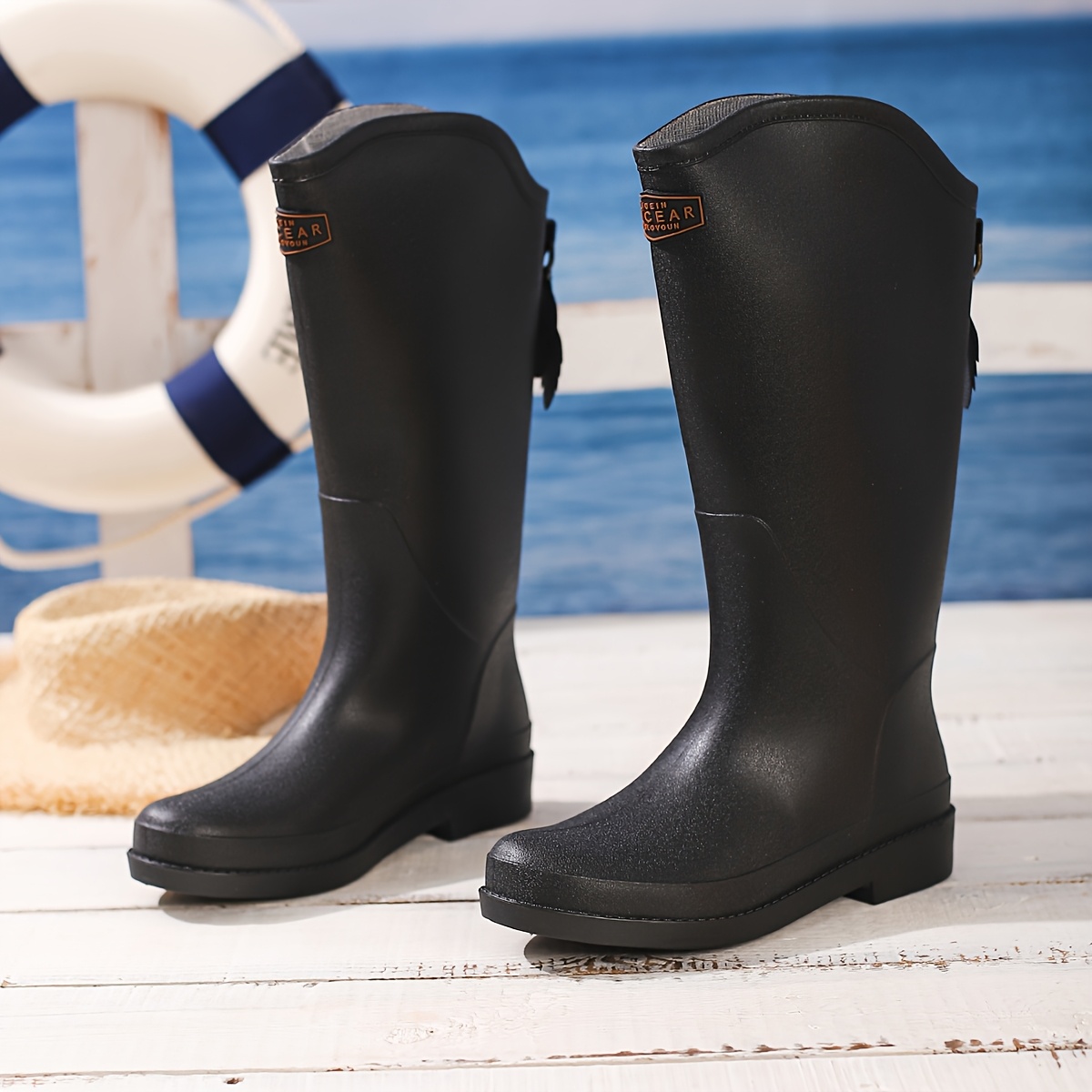 TEMU New Japanese Women's Rain Boots High Tube Fashionable Women's Rain Boots Anti Slip Thick Soled Wear-resistant Rubber Shoes For Outdoor Car