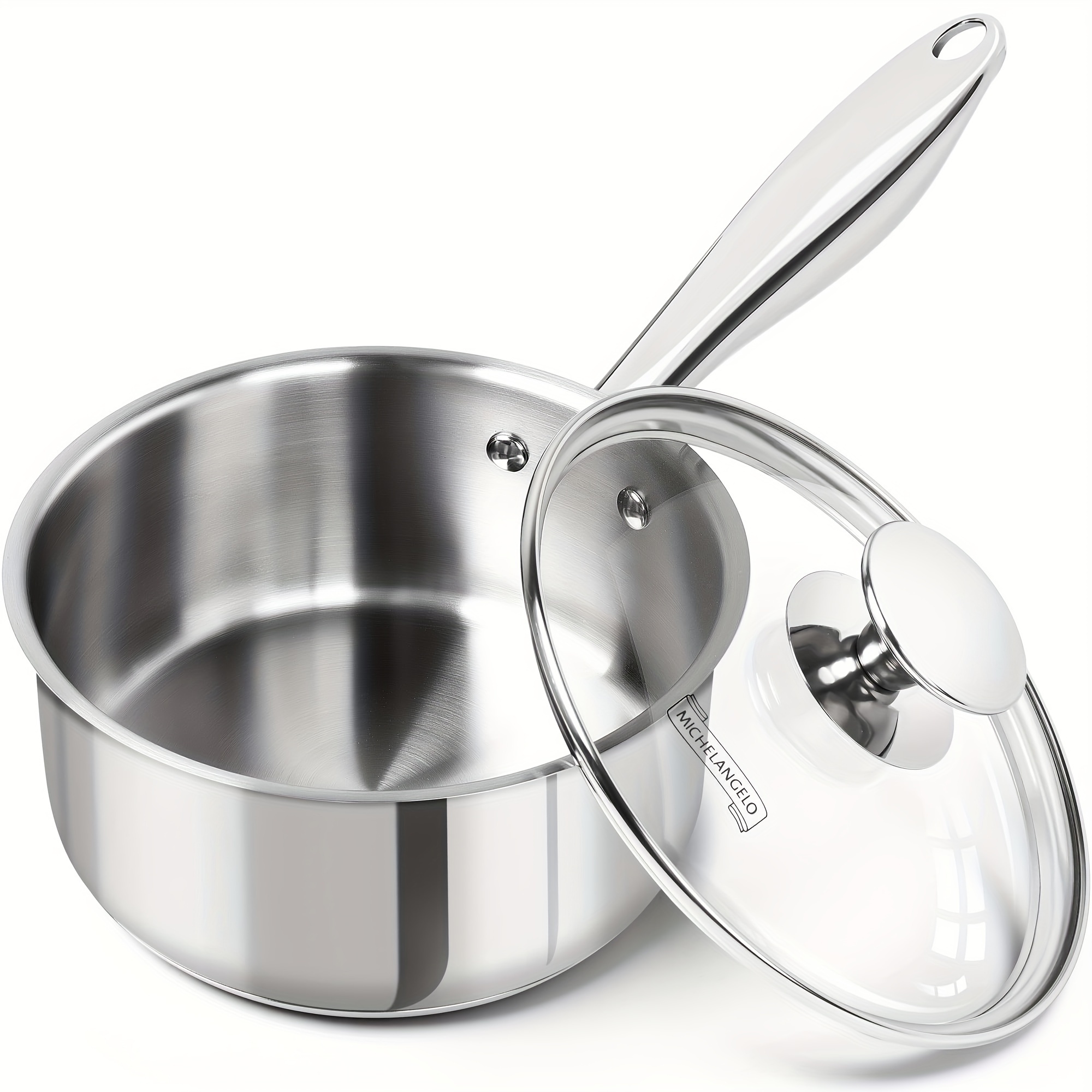 TEMU 1.5 Quart Saucepan With Lid, Bottom Sauce Pan Stainless Steel Saucepan 1.5 Qt, Nonstick Sauce Pot, Induction Compatible