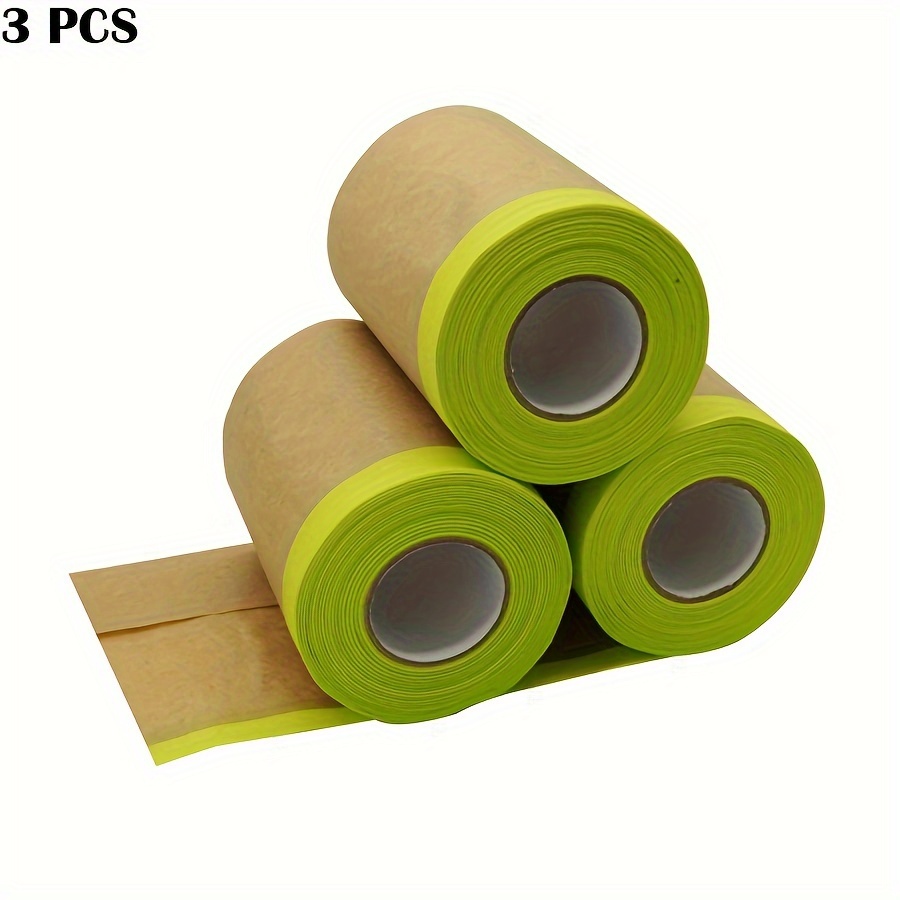 

3pcs Pre-taped Masking Paper For Painting, Tape And Drape Painters Paper, Paint Adhesive Protective Paper Roll For Covering Skirting, Frames, Cars And Auto Body 3 Rolls