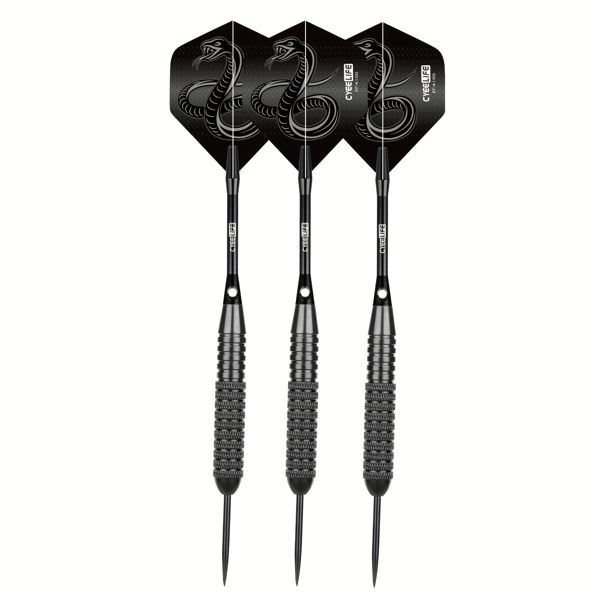 Cyeelife 3 Darts with Black Tail Fins, 24G Iron Dart Tubes, Hard Tip Darts