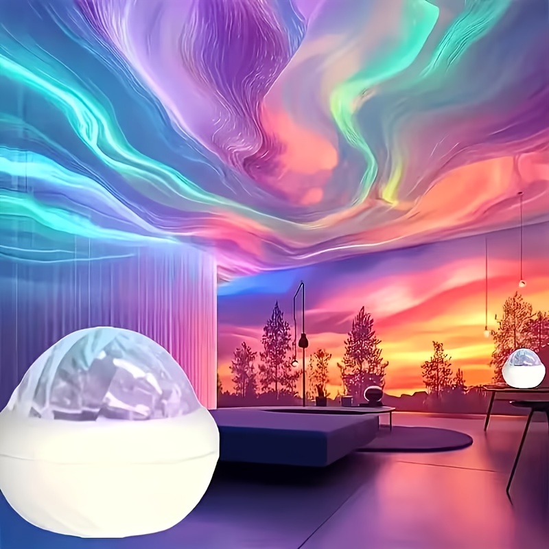 Нова нощна лампа с амбиентна проекция Aurora, многоцветен LED проектор с дистанционно управление, 7 динамични цветови режима, подходяща за таван/стена/работен плот, декорация за спалня, подарък за рожден ден, USB Plug-and-Play