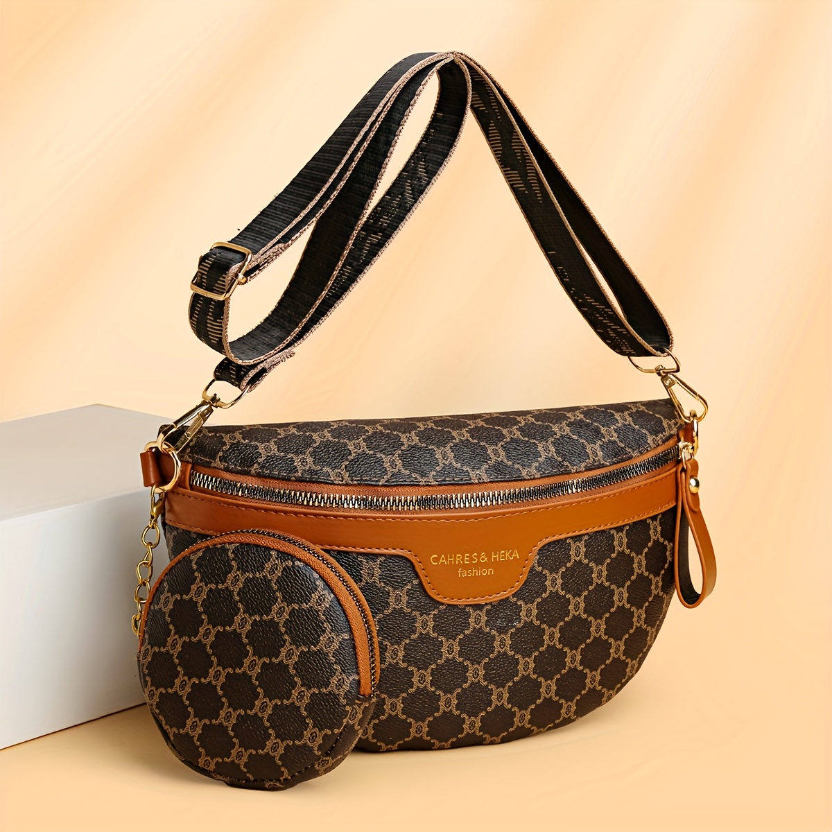 Image of Fashion Large Capacity Chest Bag Waist Bag Women' Vintage Floral Pattern Bag 2pcs Set