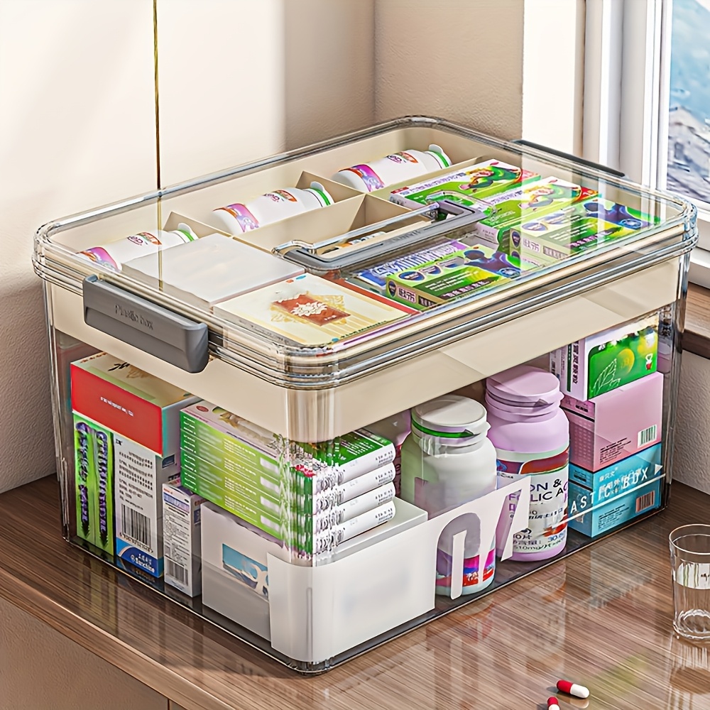 E-shop 3-stöckiger medizinischer Organizer - Große Familienmedizin-Aufbewahrungsbox mit sicherem Schnappverschluss, robustes, tragbares Design für