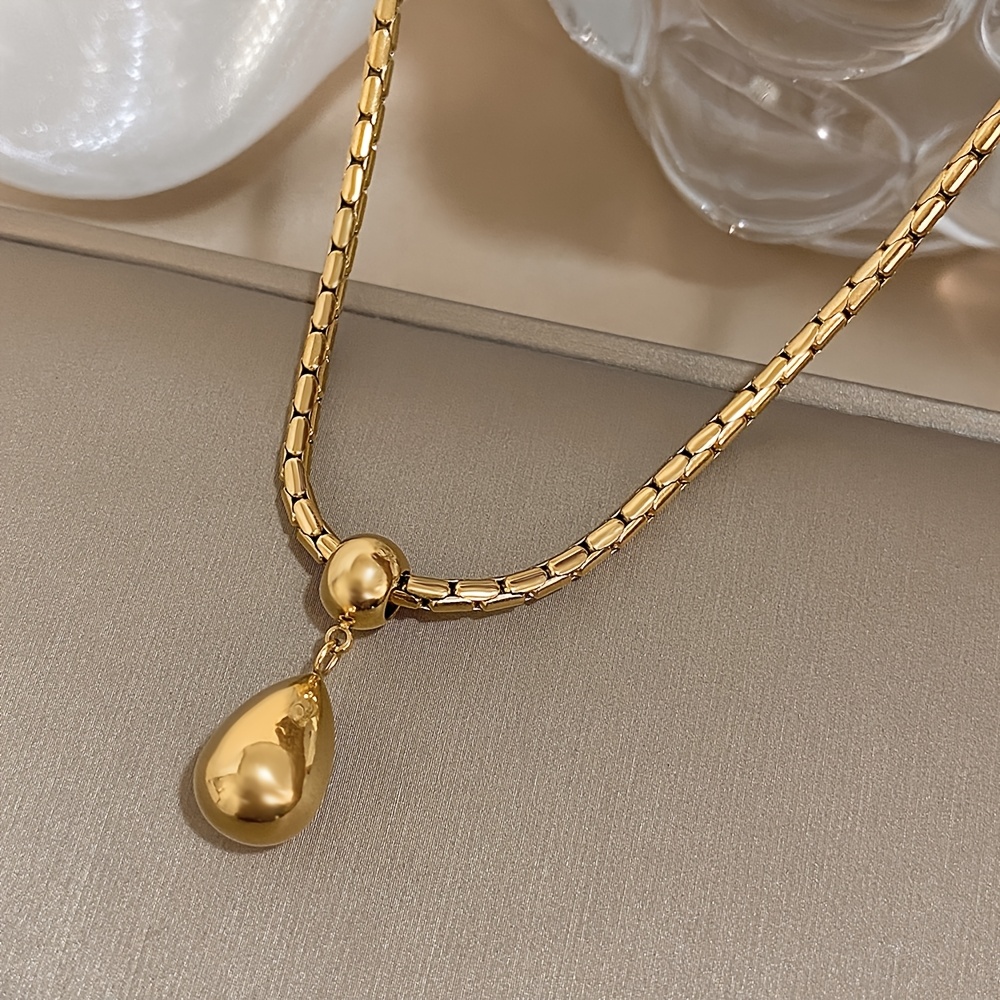 E-shop 304 Edelstahl Halskette mit Wasserperlen Anhänger, goldene Kette, Schmuck - für Freizeitkleidung oder Partys, tägliche Geschenke für Freunde und