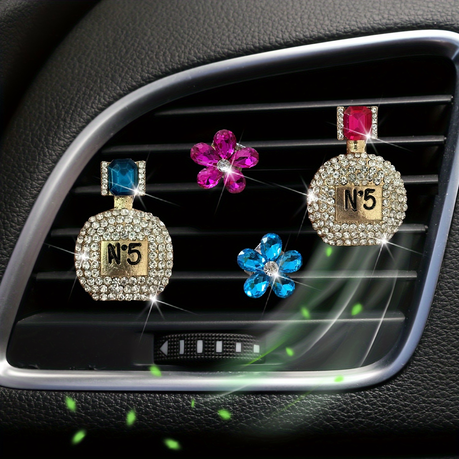 

Perfume Bottle + Shaped Women' Perfume Decoration Clip Inlaid Diamond Metal Perfume Bottle Car Air Freshener Women's Flower Car Perfume Decoration