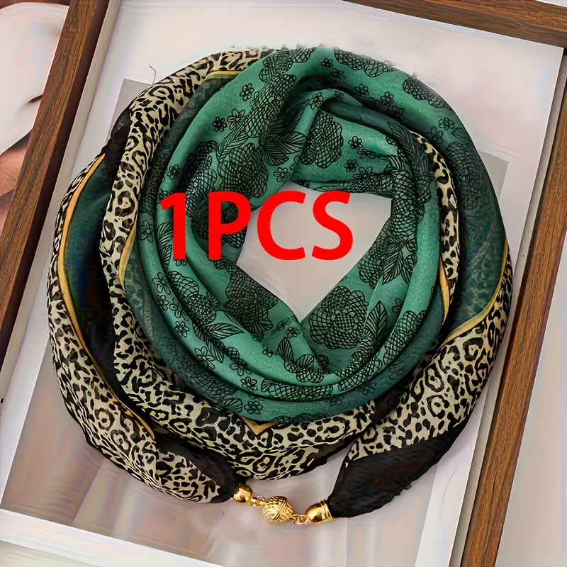 TEMU 1pc/2 Piezas Elegante Bufanda con Estampado de Leopardo y Hebilla Magnética, Fácilmente para Calentar el Cuello de Mujer, para Elegir, y