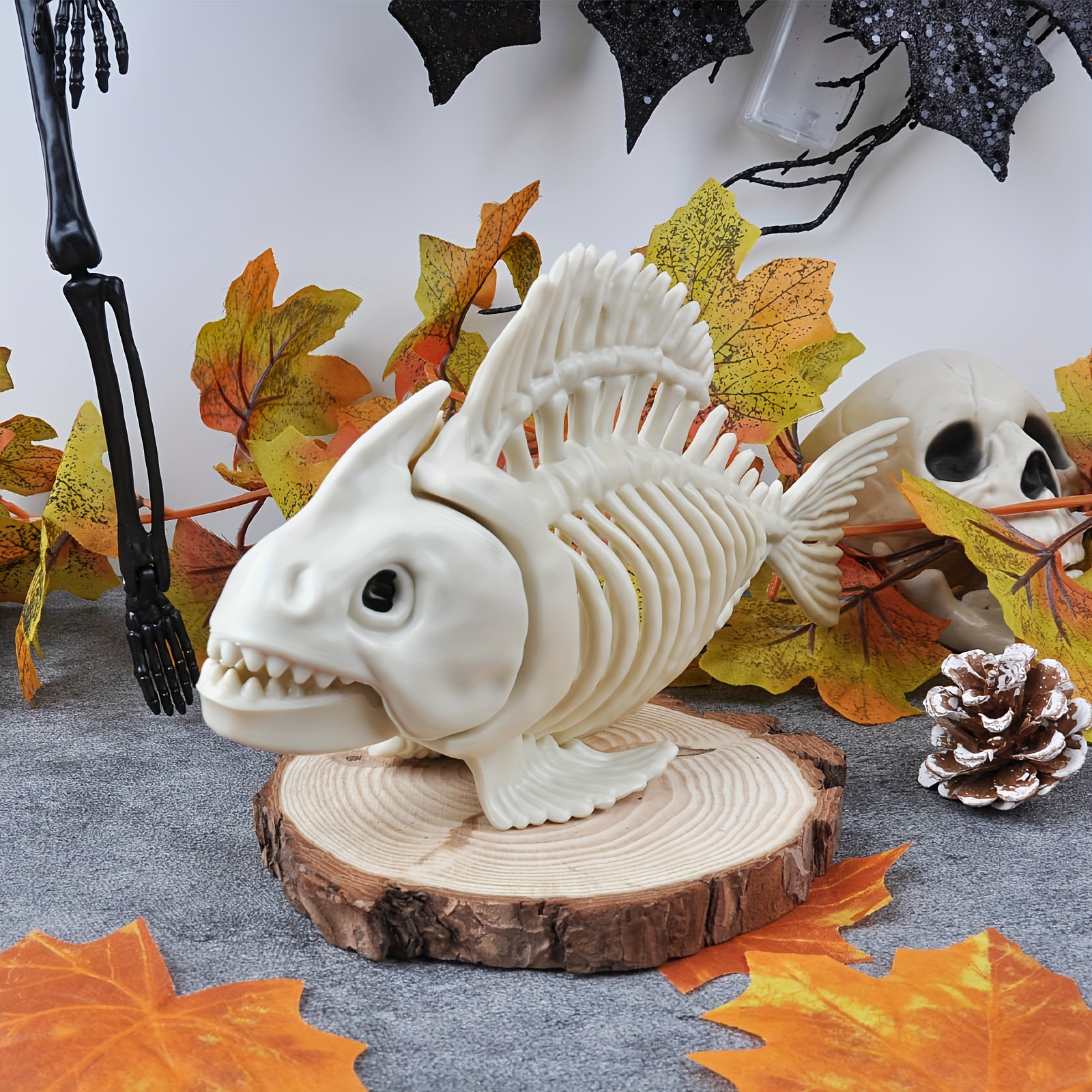 

9.45" Halloween Fish Skeleton Decor - Spooky Ornament For Party & Home Halloween Decoration