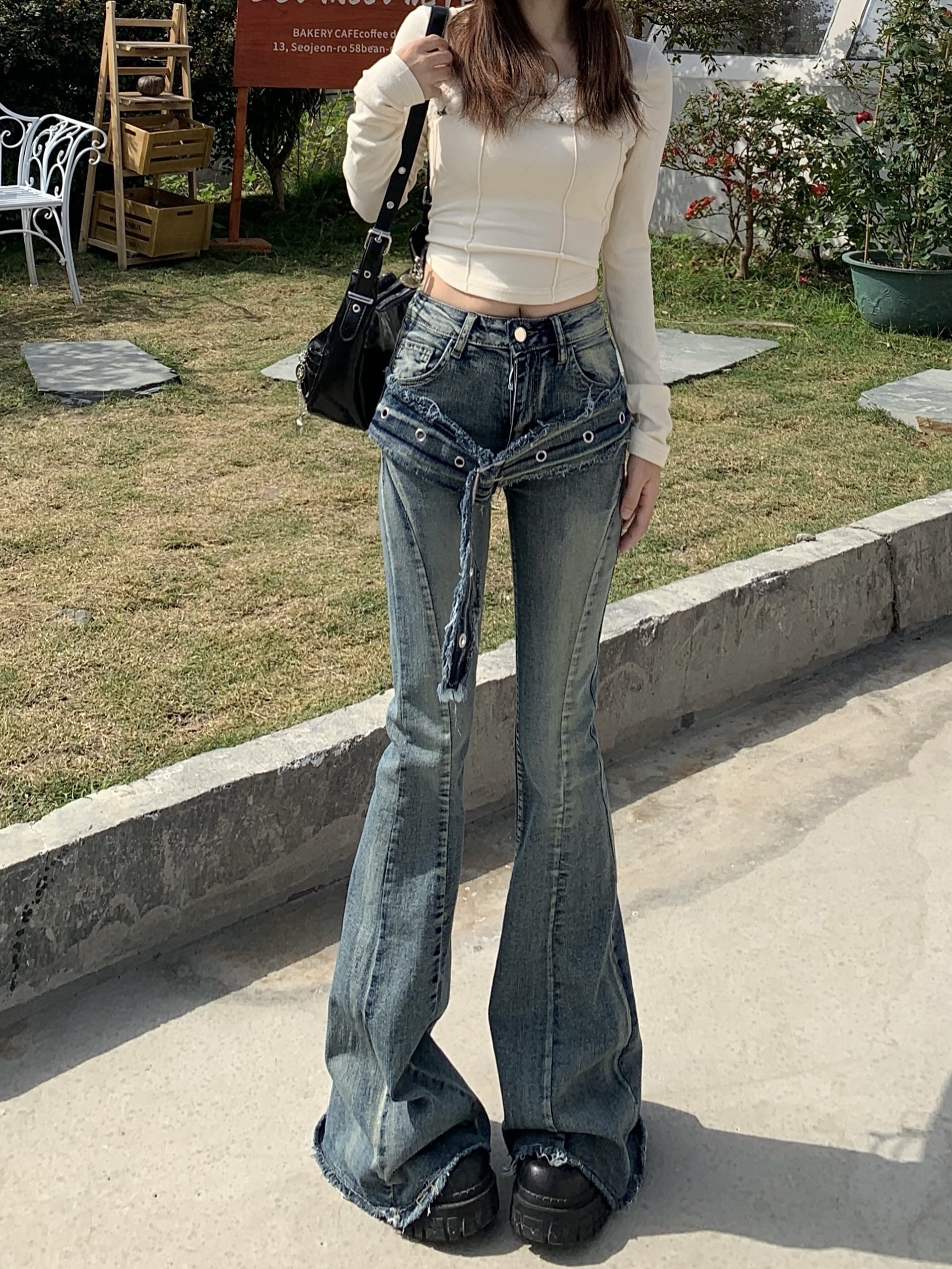 women's high waisted flare jeans k2055 denim bell bottoms