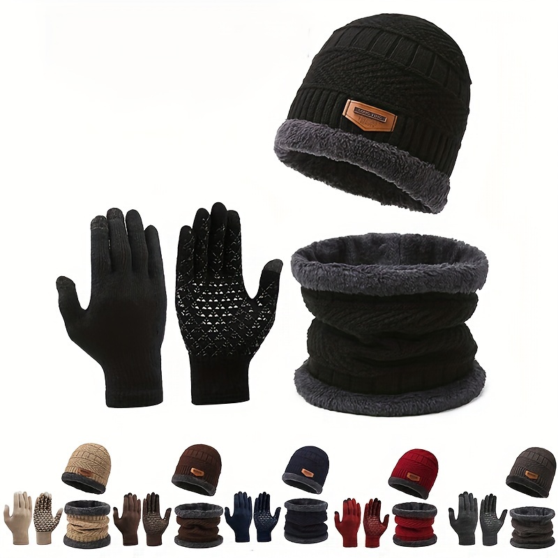 

3pcs Set, Knitted , , Gloves, Polyester Fleece Lining, , , &