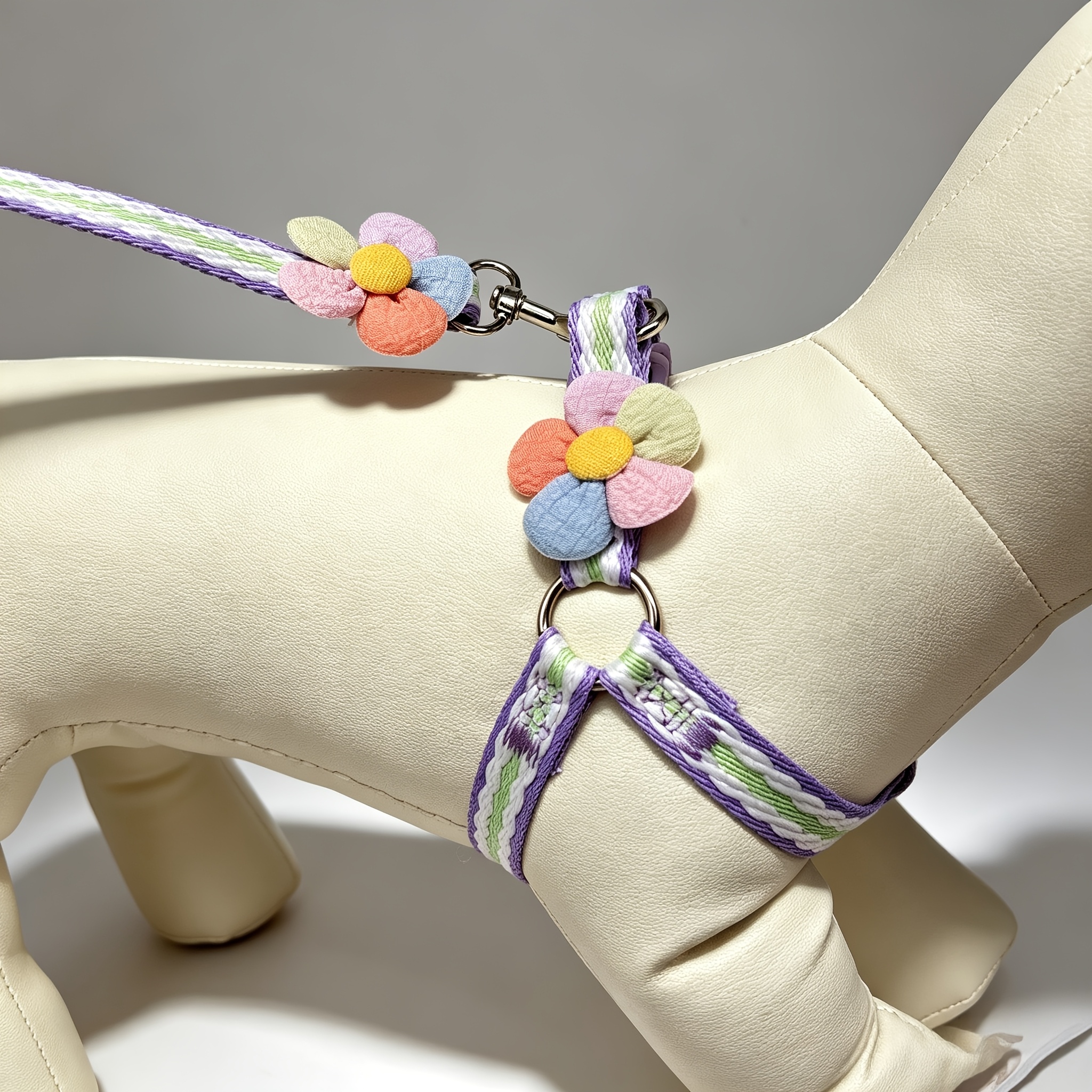 2pcs Striped Pet Harness and Leash Set with 3D Flower Decor