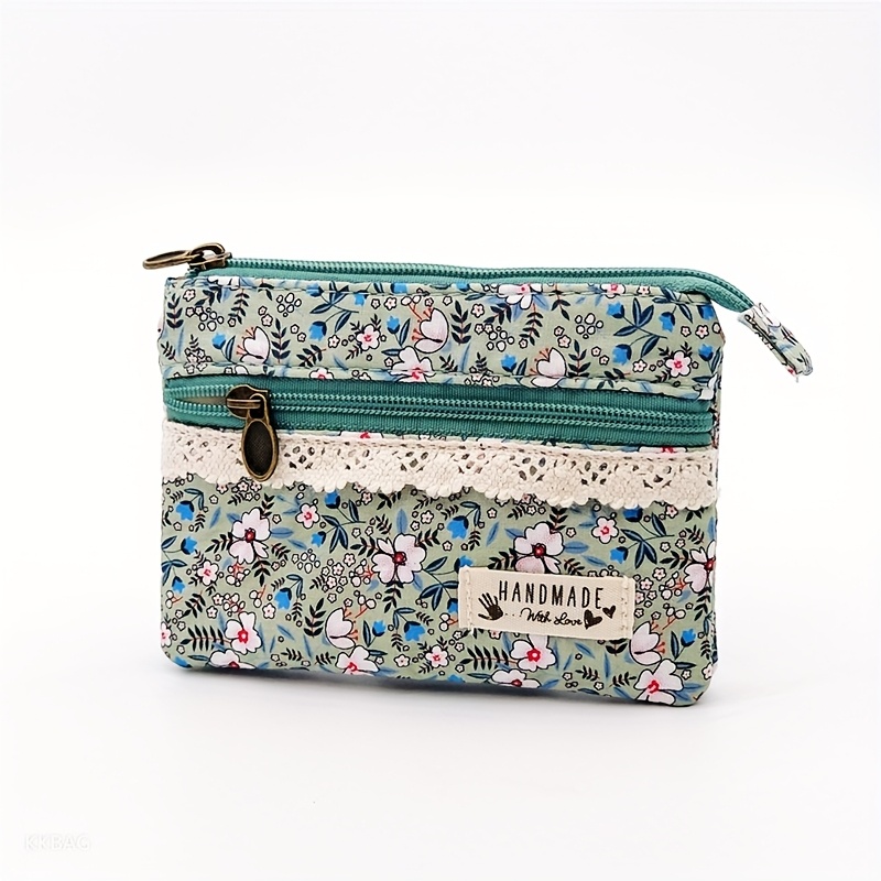 2025 Cute Floral Print Pastoral Style Double Zipper Compartment Women' Purse, Lightweight Compact Carry-on Hard Coin Pouch Card Holder, Storage Bag Inner Pocket