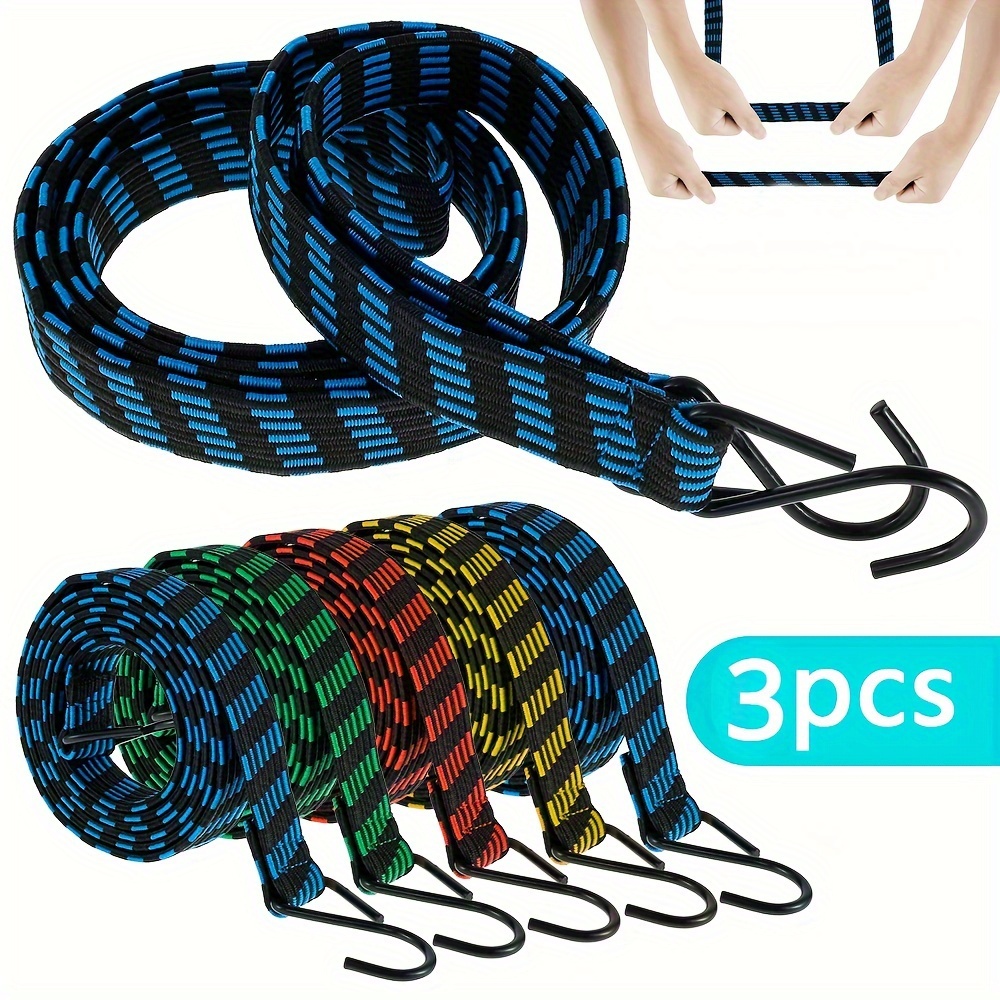 3pcs Adjustable Bungee Cords Long Bungee Cords Heavy Duty Outdoor Binding  Straps with Hooks 