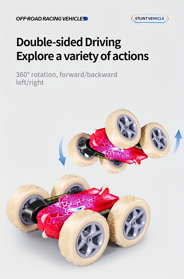 Remote Control Dinosaur Stunt Car, 2.4GHz Remote Control, 360° Flip Drift Monster Truck, All-terrain Four-wheel Drive, Rechargeable Battery, Cool LED Lights, Suitable For Children 6 Years And Above