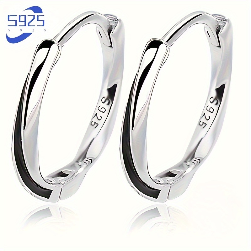 

1pair 925 Sterling Silver Hypoallergenic Hoop Earrings Mobius Design Simple Elegant Style Suitable For Women Daily Wear