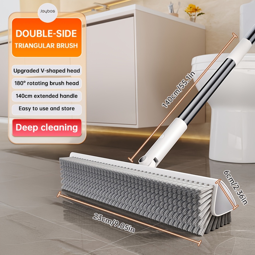 Image of Double-sided Floor Scrub Brush, 180° Rotating Cleaning Brush, V-shaped Triangle Brush Head - Stiff Bristles For Deep Cleaning Corners, , Patios, Bathrooms, Kitchens, And Tile Surfaces