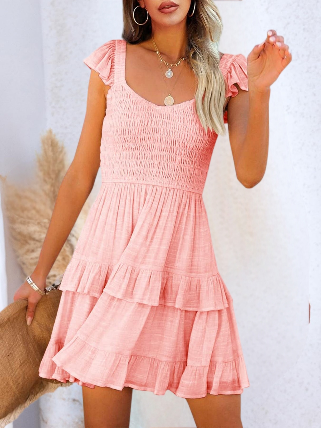 womens summer ruffle dresses elastic empire waist a line - Temu