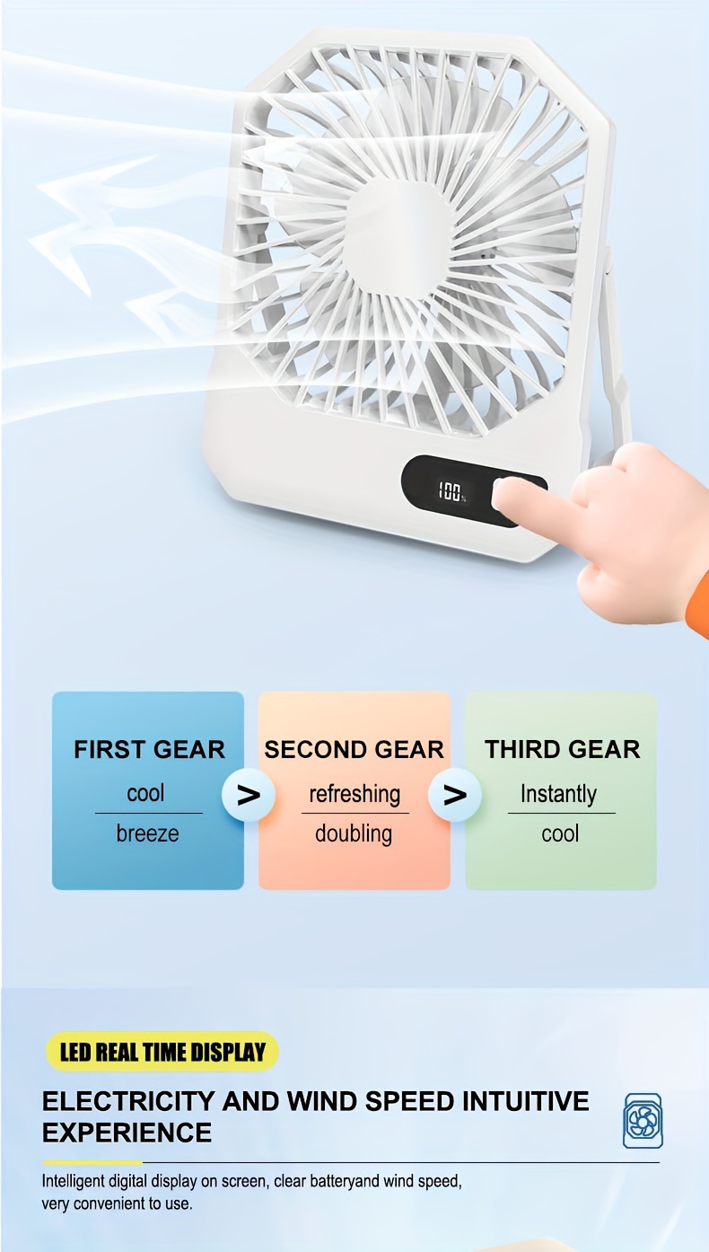 1pc portable usb desktop fan with     6 inch mini cooling fan 180 silent operation plastic table fan with button control indoor outdoor use rechargeable lithium battery ideal for home office bedroom summer gift idea details 2