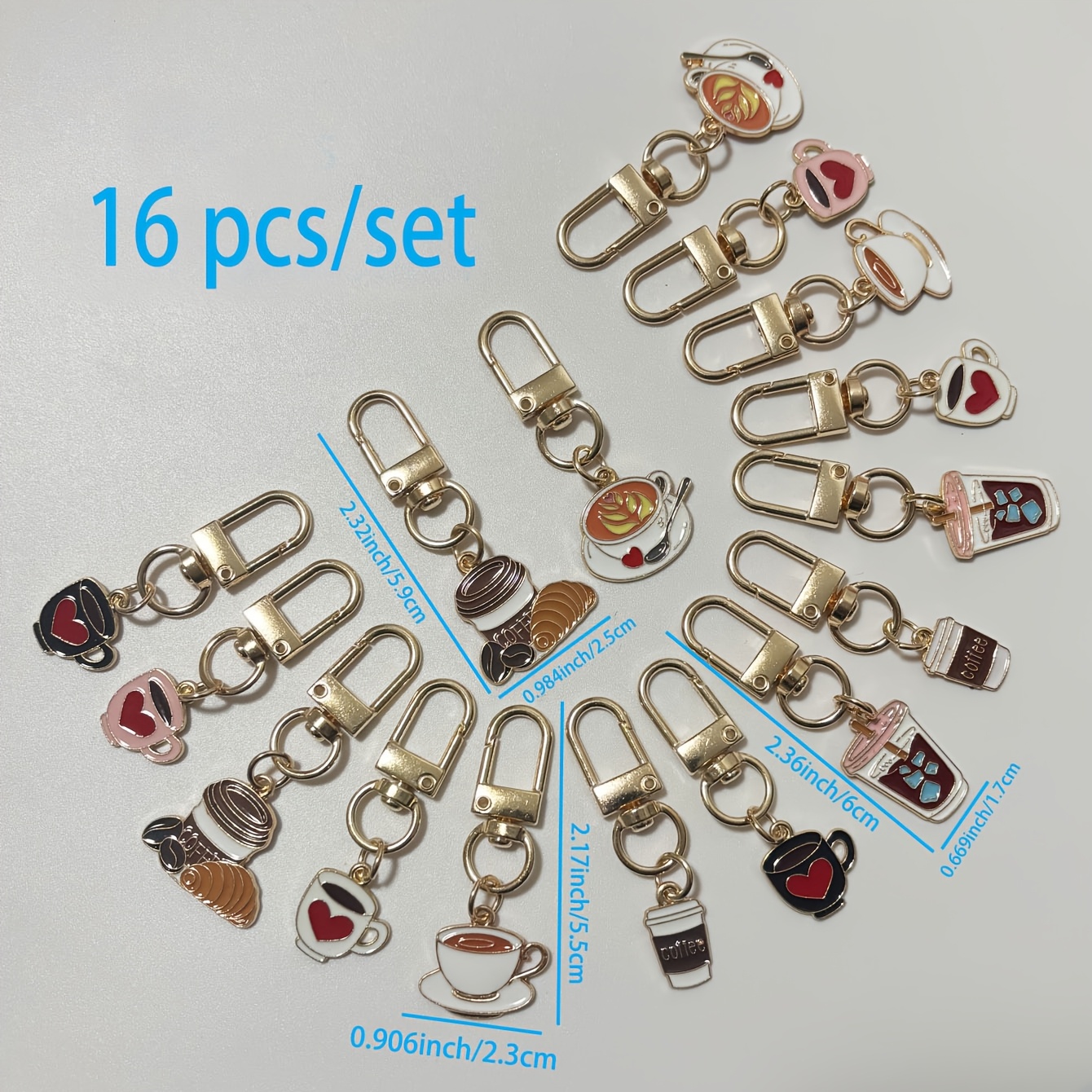 TEMU 16 Portachiavi a forma di da caff癡 diverse, Portachiavi a forma di da caff癡 a forma di cuore, Ciondoli creativi a forma di da caff癡, Regali di